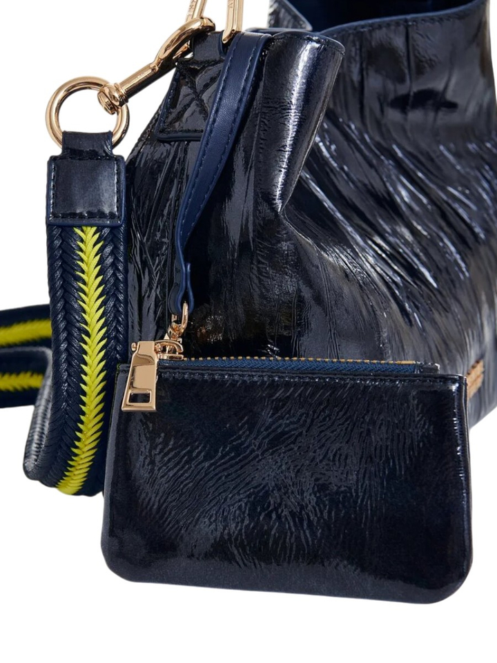 Donkerblauwe mini-shoppertas met een craquelé-look en afneembare schouderband Jhossi Essentiel