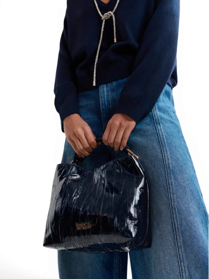 Donkerblauwe mini-shoppertas met een craquelé-look en afneembare schouderband Jhossi Essentiel