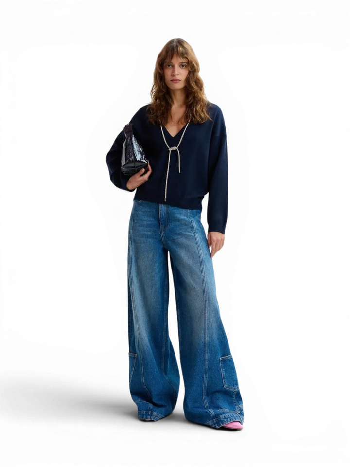 Donkerblauwe mini-shoppertas met een craquelé-look en afneembare schouderband Jhossi Essentiel