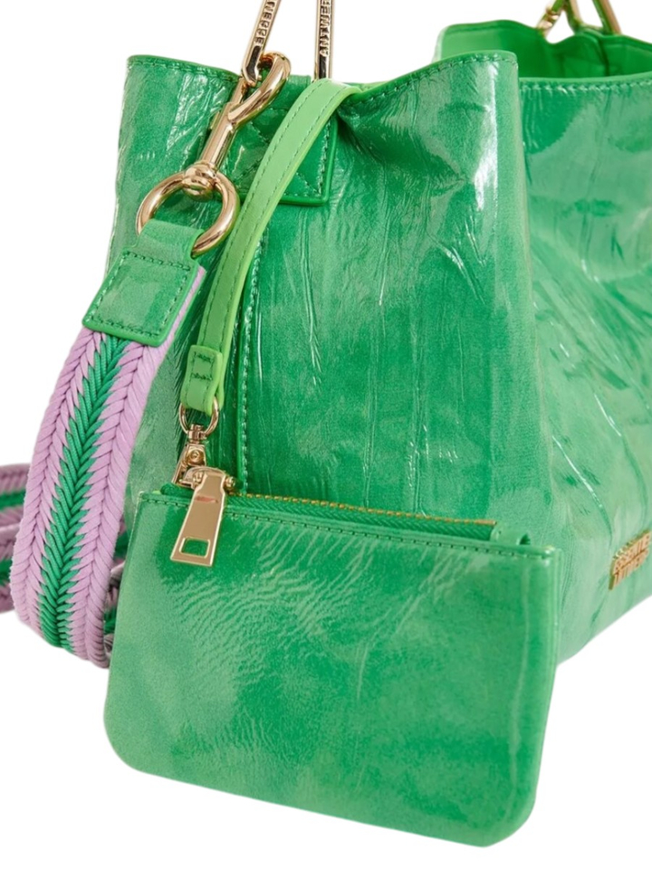 Groene mini-shoppertas met een craquelé-look en afneembare schouderband Jhossi Essentiel 