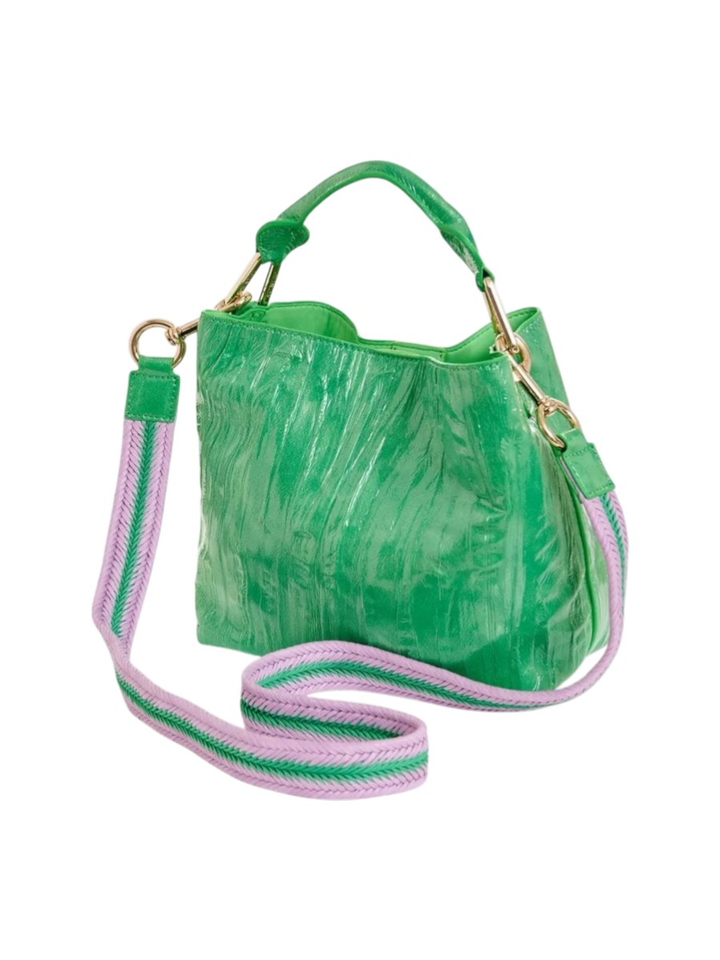 Groene mini-shoppertas met een craquelé-look en afneembare schouderband Jhossi Essentiel 