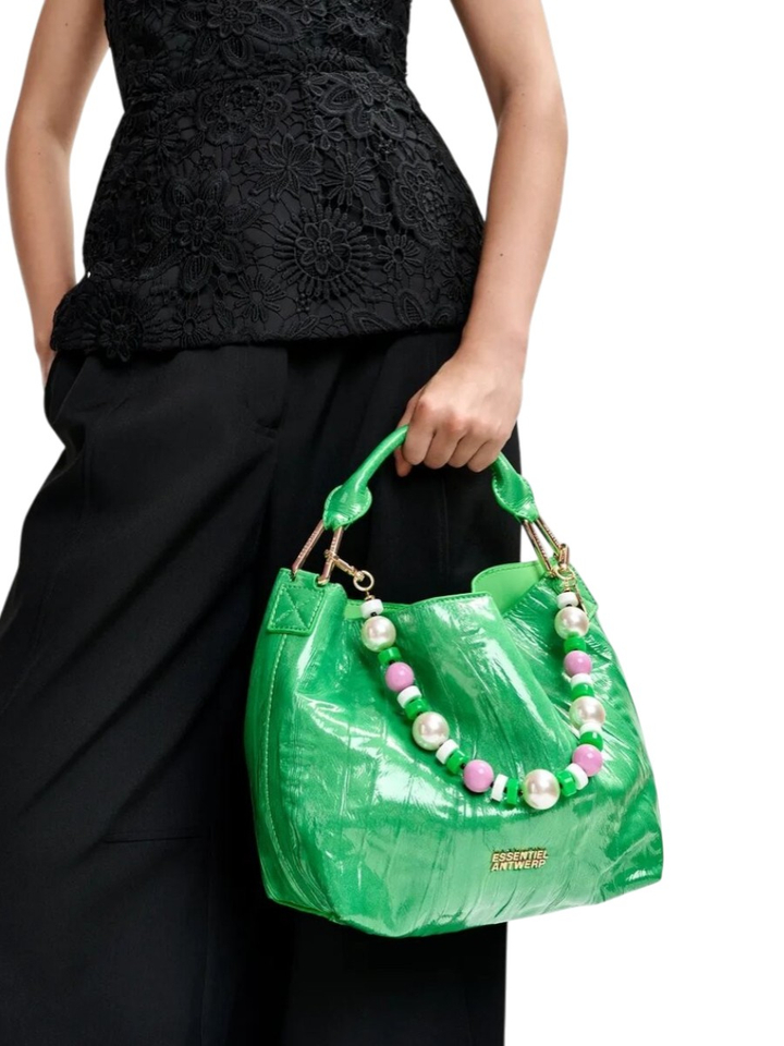 Groene mini-shoppertas met een craquelé-look en afneembare schouderband Jhossi Essentiel 