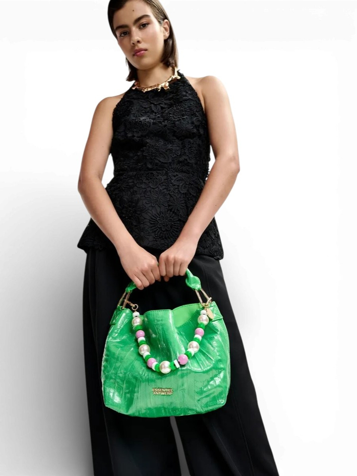 Groene mini-shoppertas met een craquelé-look en afneembare schouderband Jhossi Essentiel 
