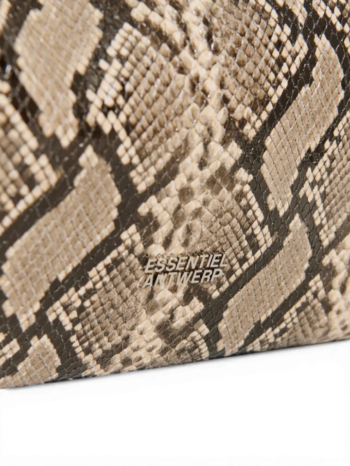 Bruine en zwarte glanzende shopper met slangenprint joran Essentiel 