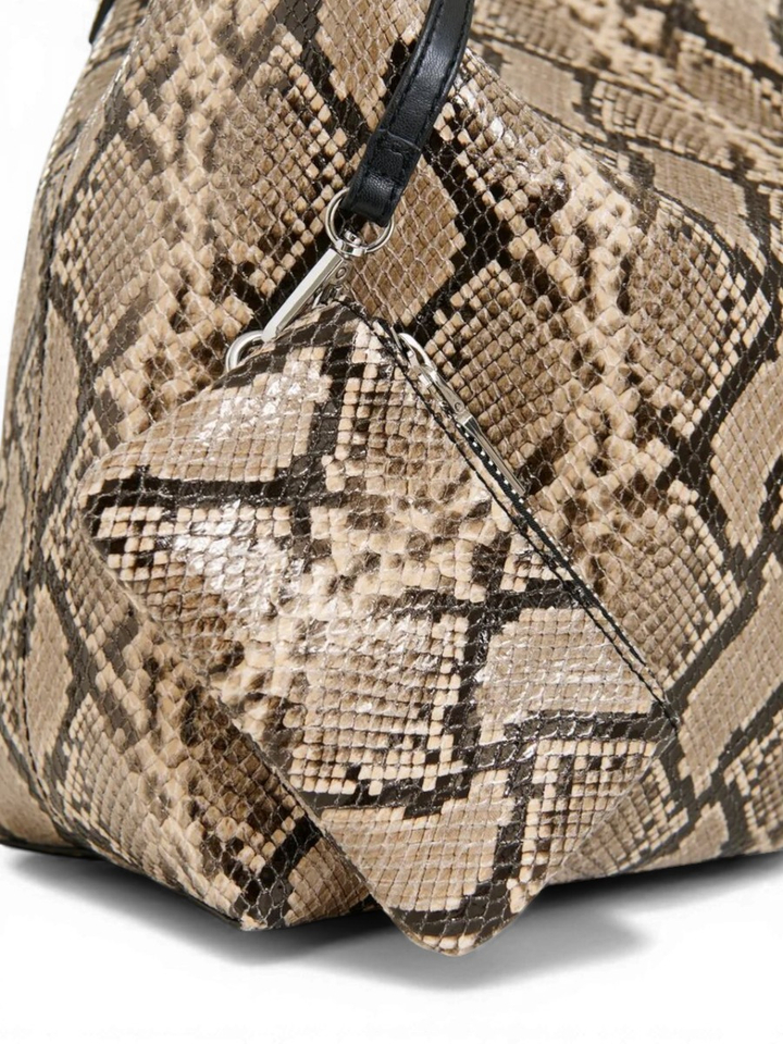 Bruine en zwarte glanzende shopper met slangenprint joran Essentiel 