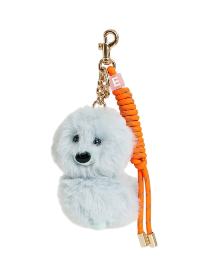 Lichtblauwe bag charm met hond en oranje koorddetail Jaci Essentiel
