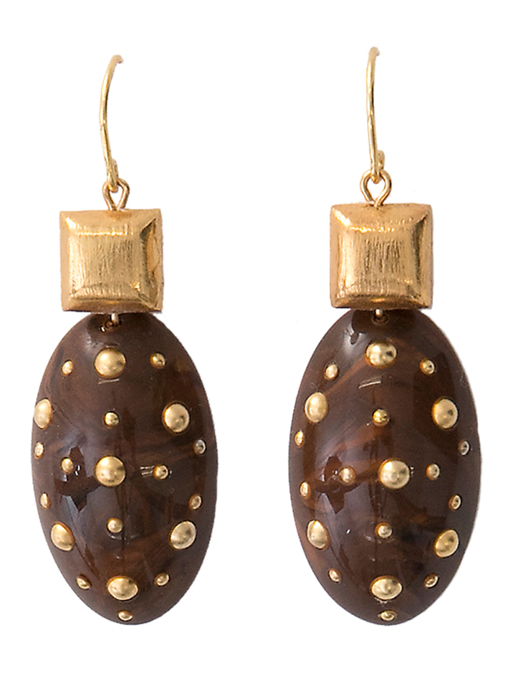 Bruine oorbellen met studs Laurence Delvallez