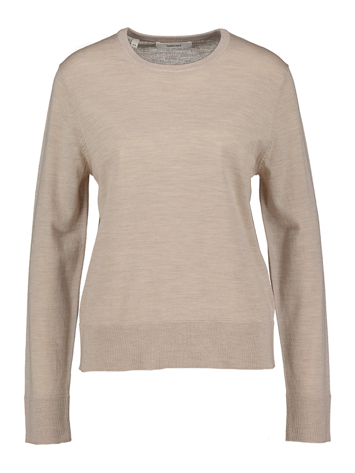 Beige pull met ronde hals Selected