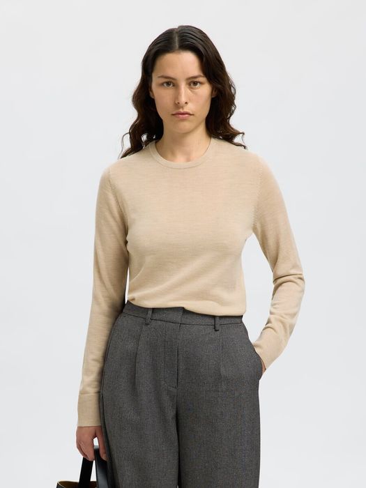 Beige pull met ronde hals Selected