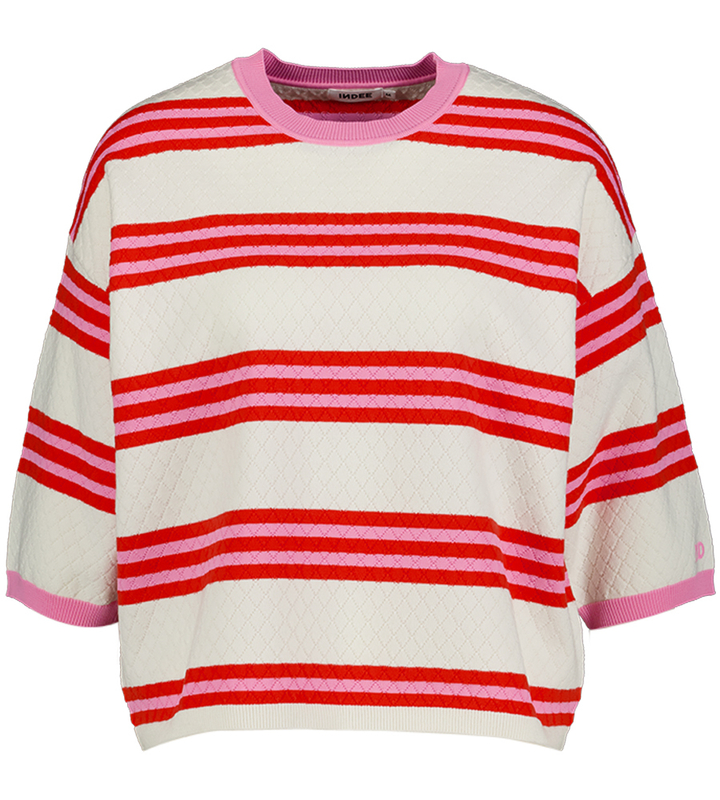 Ecru gestreepte trui rood en roze Velvet Indee