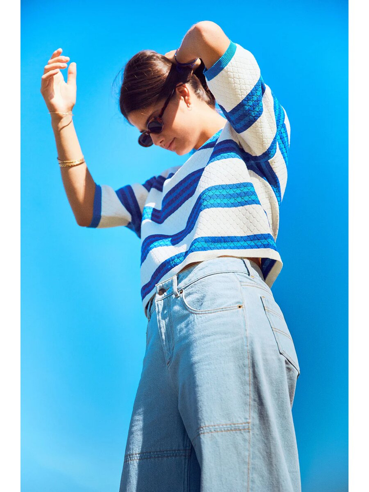 Ecru blauw gestreepte trui Velvet Indee