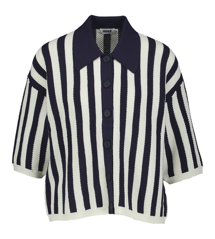 Blauw ecru gestreepte trui met knopen Varnish Indee