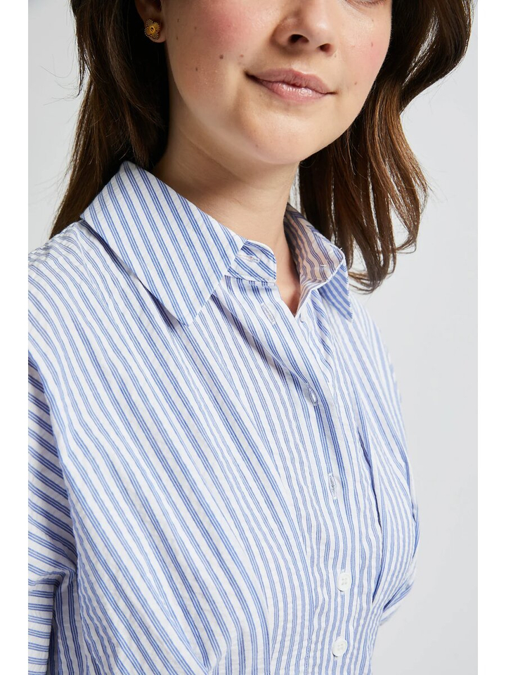 Wit blauw gestreepte jurk met kraag Vilette Indee