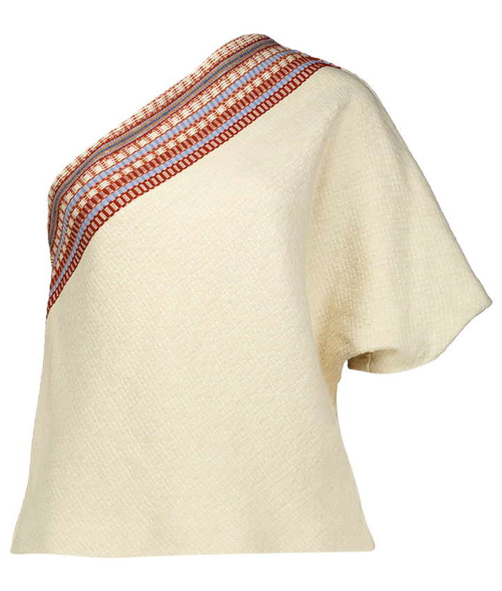 Creme kleurigeoff shoulder bloes in dikkere stof Rules The Label
