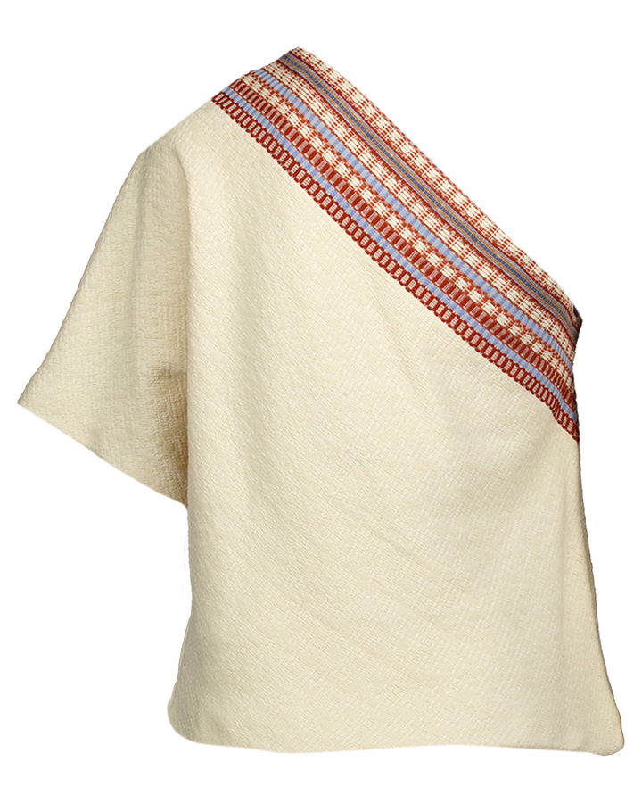 Creme kleurigeoff shoulder bloes in dikkere stof Rules The Label