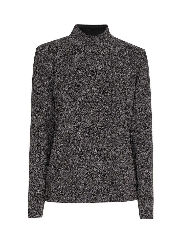 Taupekleurige t-shirt met opstaande kraag in glitterstof Hadda Xandres 