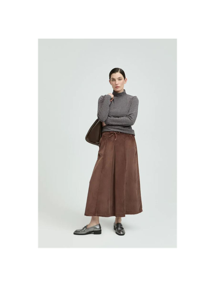 Taupekleurige t-shirt met opstaande kraag in glitterstof Hadda Xandres 