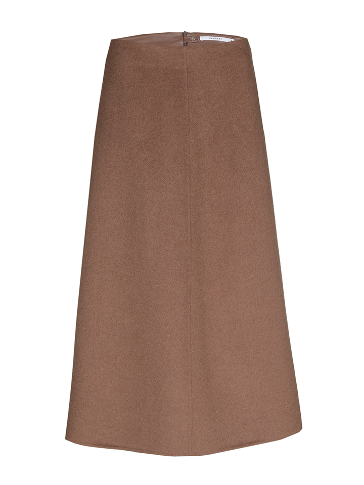 Taupe kleurige wollen rok met lederlook Ribo Xandres