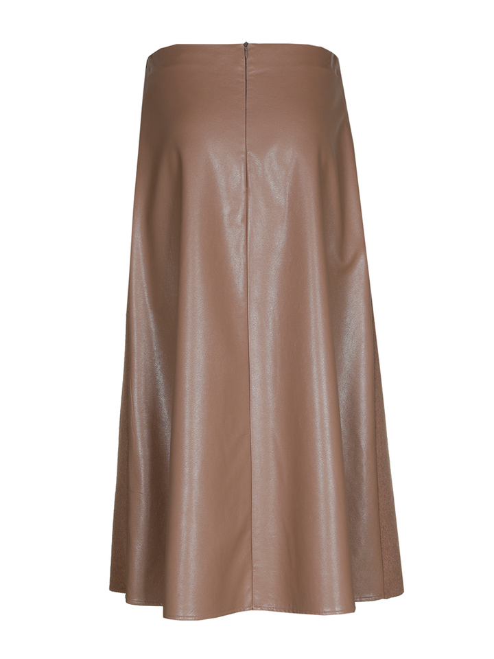 Taupe kleurige wollen rok met lederlook Ribo Xandres
