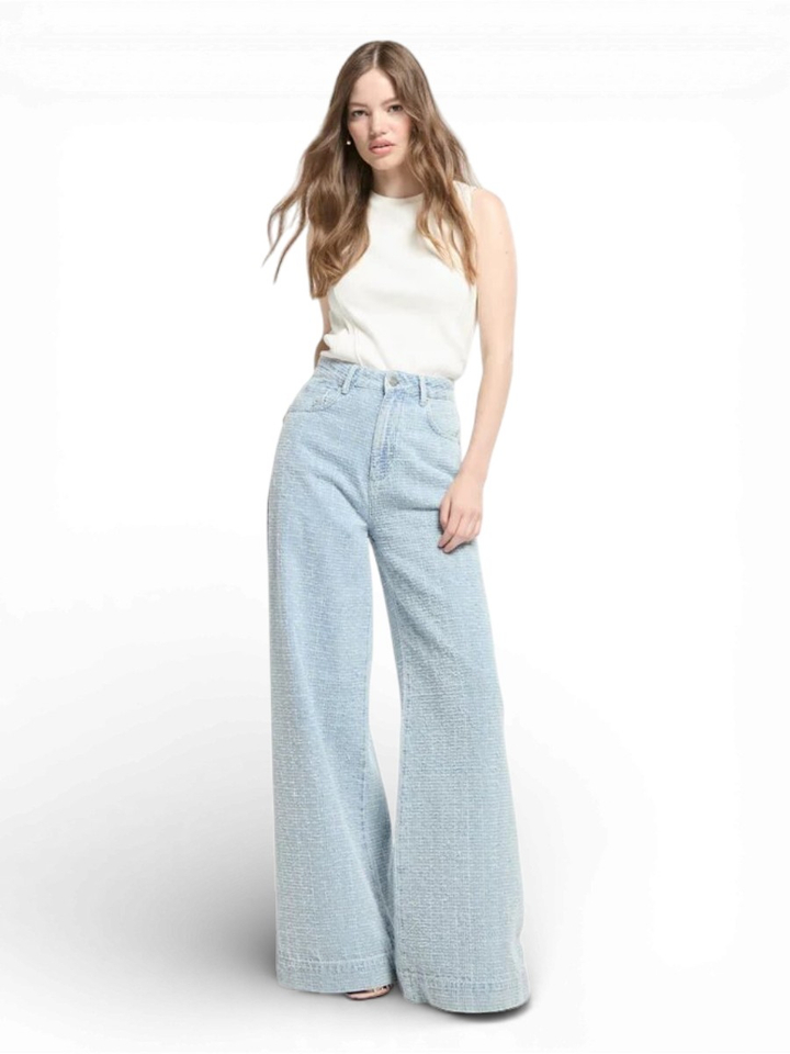 Blauwe loose fit jeans met structuur Homage 