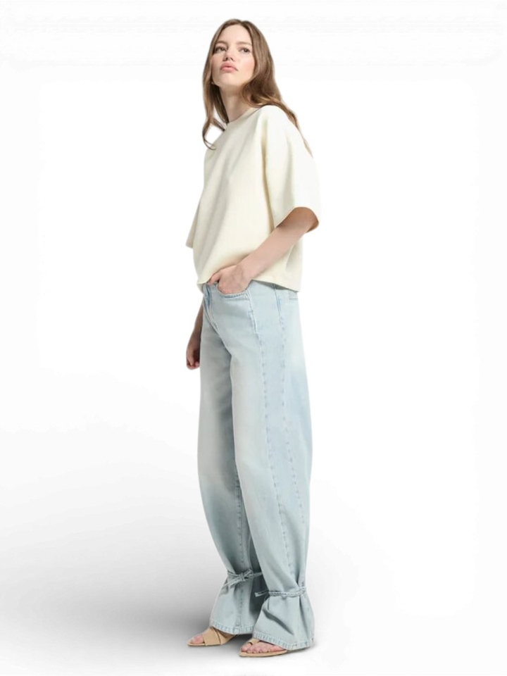 Blauwe loose fit jeans met strik detail onderaan Homage 