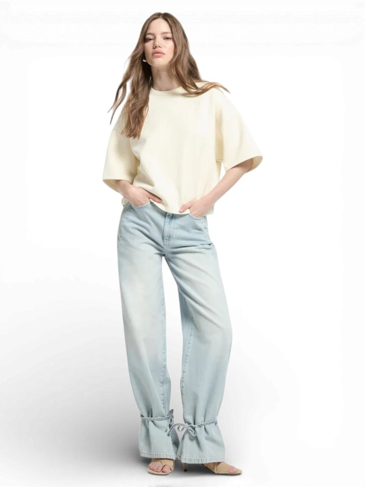 Blauwe loose fit jeans met strik detail onderaan Homage 