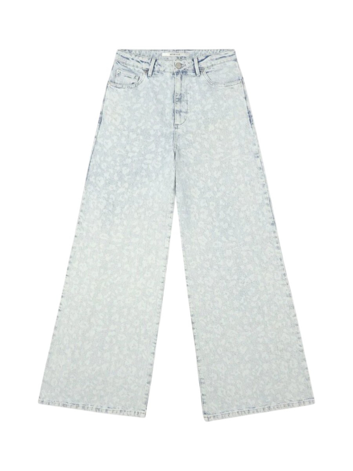 Lichtblauwe extra wide leg jeans met leopard motief Rosie Homage