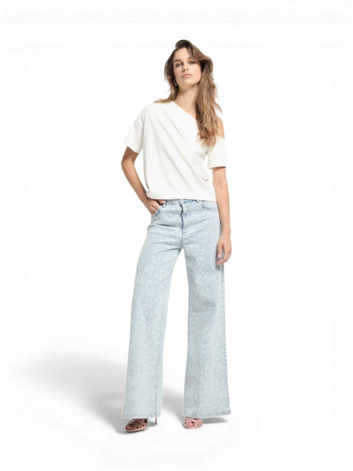 Lichtblauwe extra wide leg jeans met leopard motief Rosie Homage