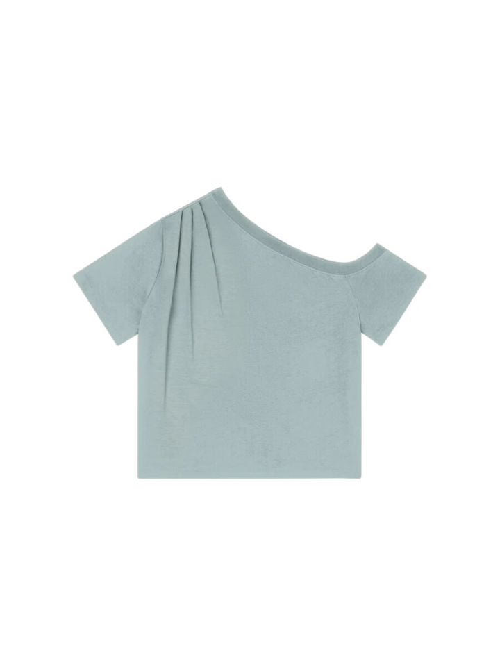 Sea blue T -shirt of fshoulder Hommage