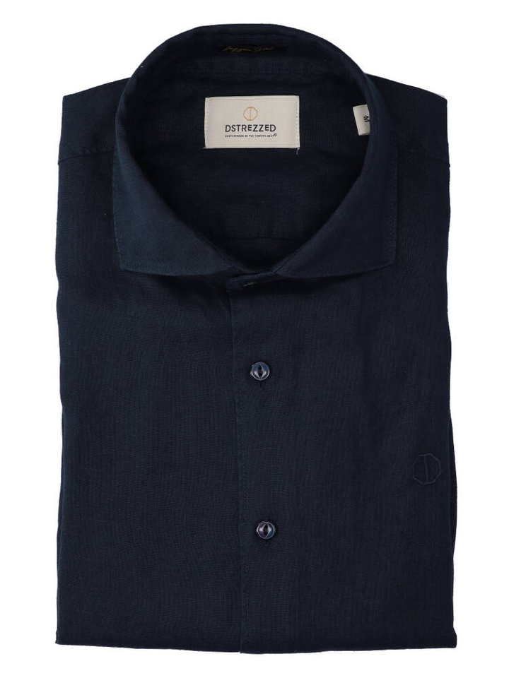 Donkerblauw linnen hemd (regular fit) Dstrezzed
