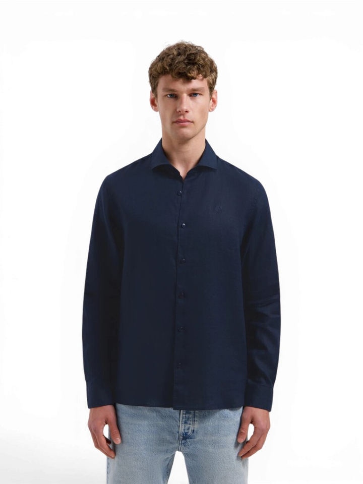 Donkerblauw linnen hemd (regular fit) Dstrezzed