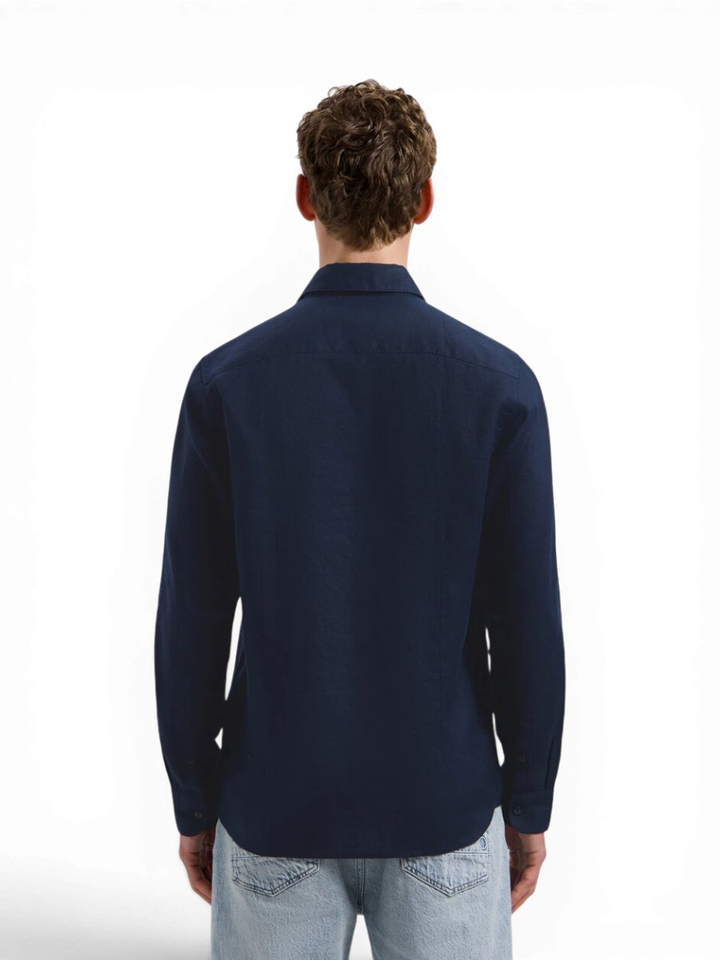 Donkerblauw linnen hemd (regular fit) Dstrezzed