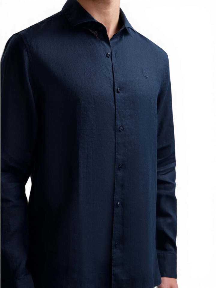 Donkerblauw linnen hemd (regular fit) Dstrezzed