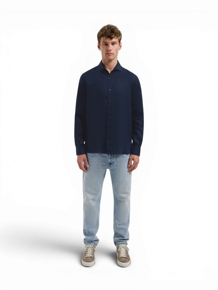 Donkerblauw linnen hemd (regular fit) Dstrezzed