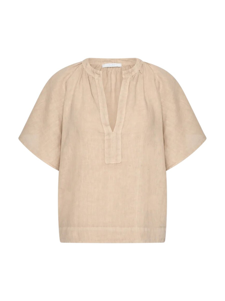 Beige linnen blouse met V-hals Vina By-Bar 