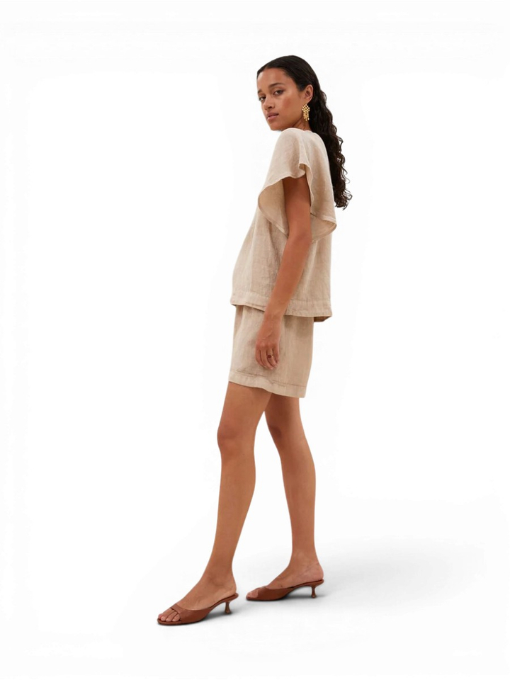 Beige linnen blouse met V-hals Vina By-Bar 
