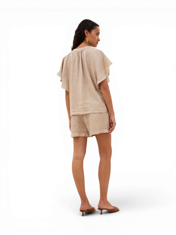 Beige linnen blouse met V-hals Vina By-Bar 