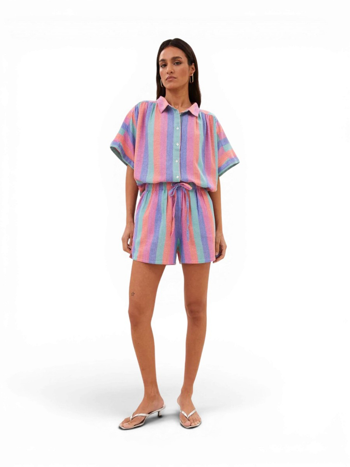 Gestreepte short met regenboogkleuren Isa Rainbow By-Bar 