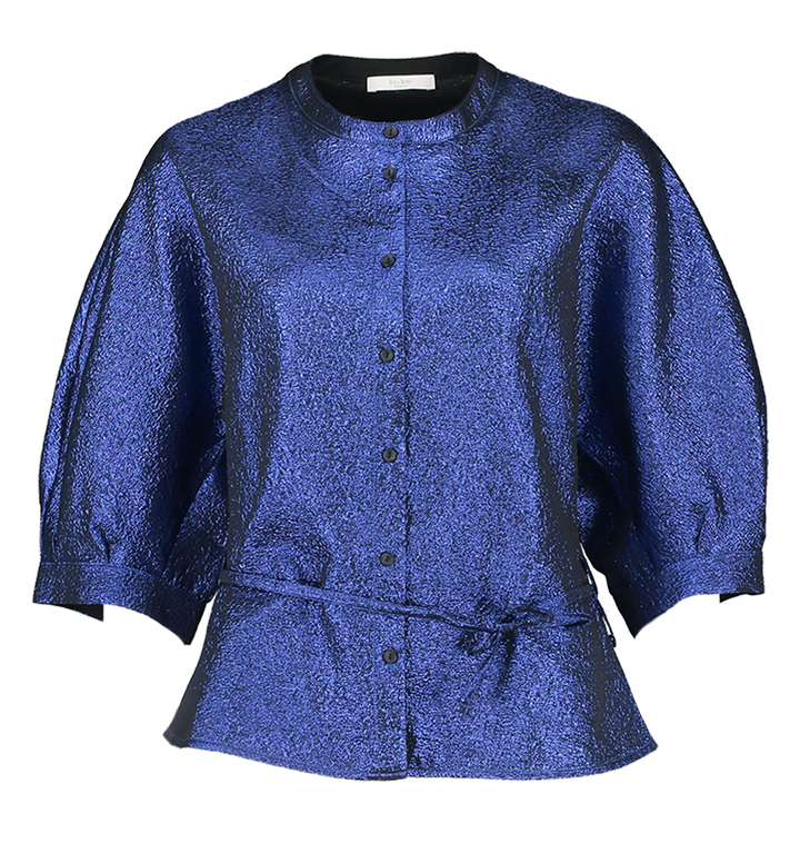 Blauwe glanzende bloes Christi Metallic By Bar 