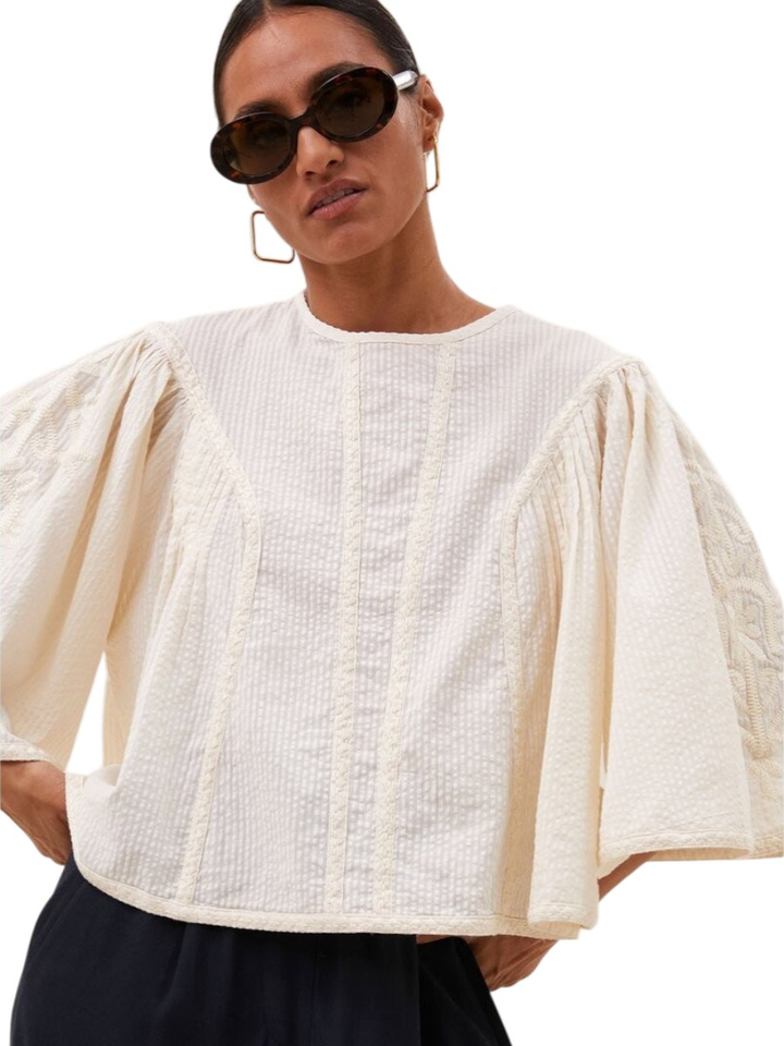 Ecrukleurige Blouse Davin Seersucker By-Bar