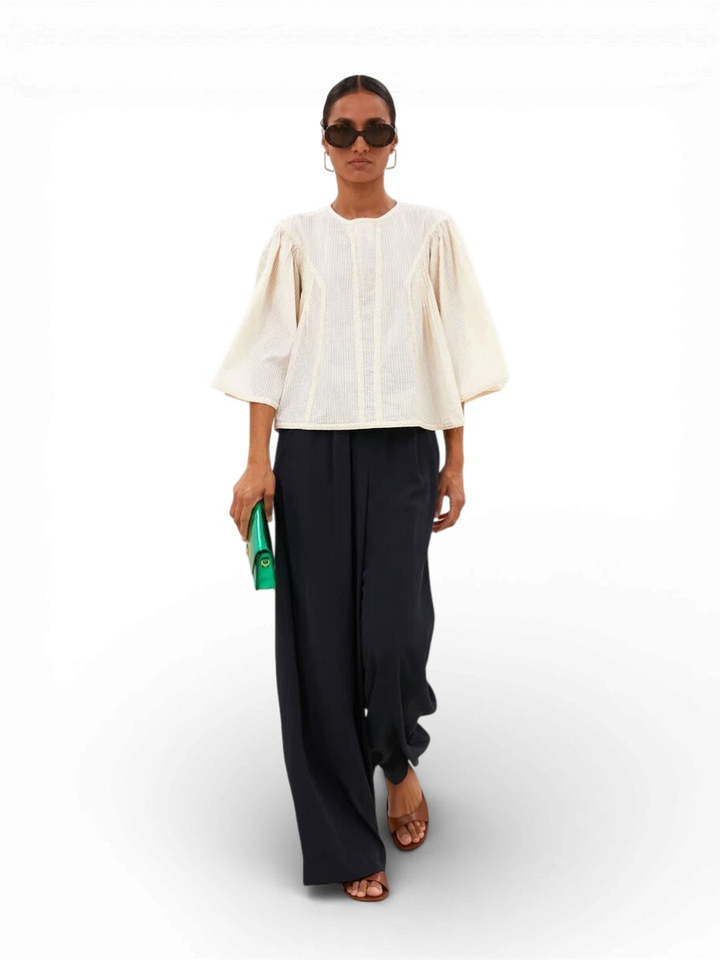 Ecrukleurige Blouse Davin Seersucker By-Bar