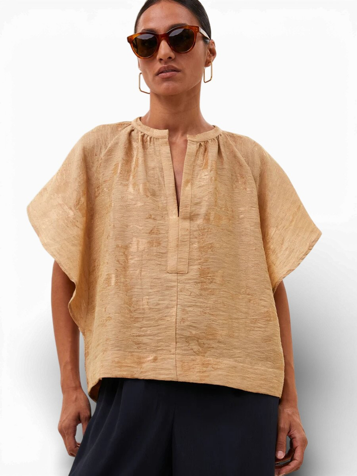 Goudkleurige bloes met wijde mouw Vina Jacquard By-Bar
