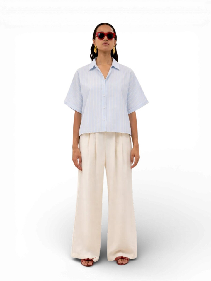 Blauwe gestreepte blouse By Bar 