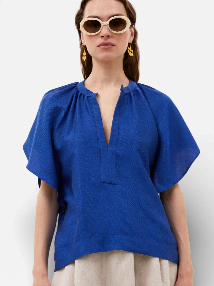 Blauwe blouse met korte mouwen By-Bar 