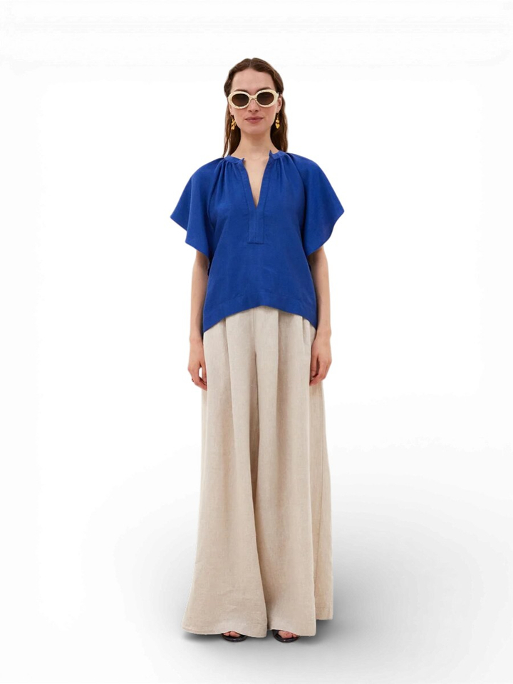 Blauwe blouse met korte mouwen By-Bar 