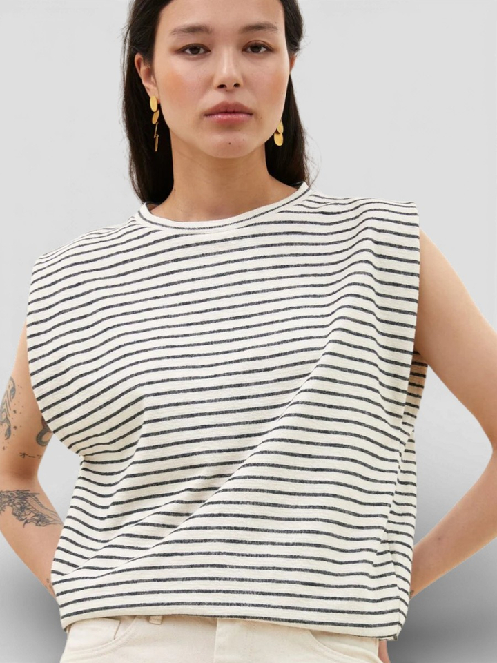 Beige top met zwarte strepen Diede By-Bar