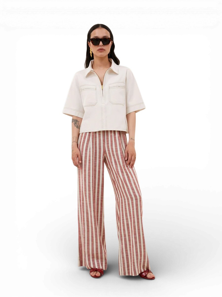 Beige wijde broek met rode strepen Benji Wide By-Bar 