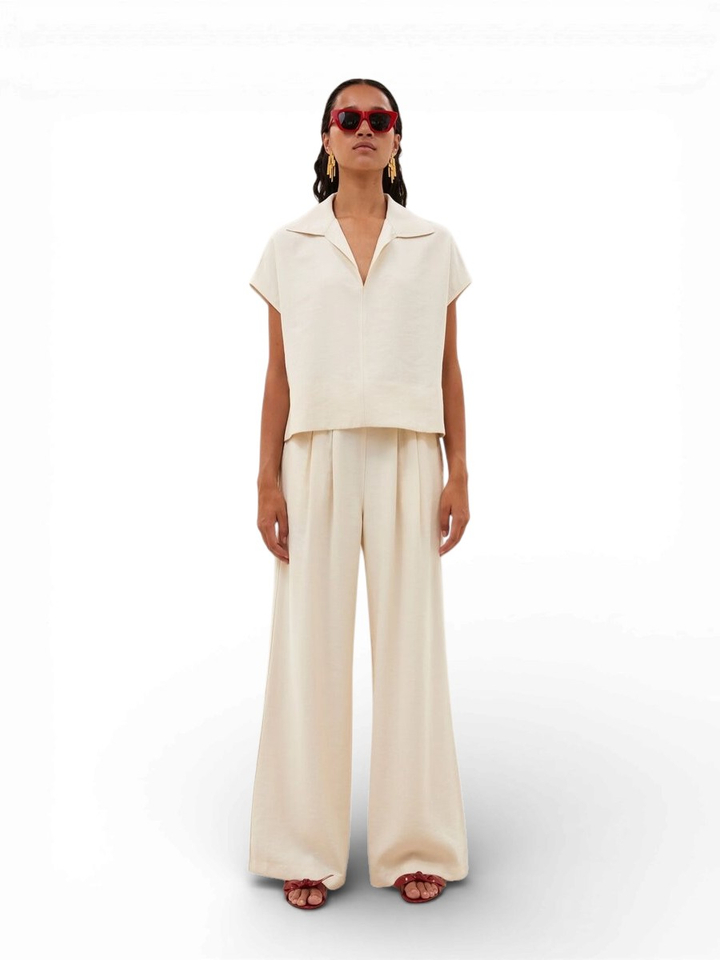 Ecru losvallende broek met elastiek Jaxx By-Bar