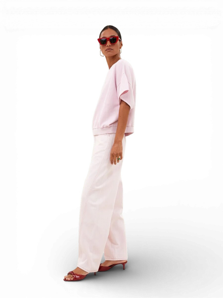 Roze jeans met hoge taille Begum Slub By-Bar