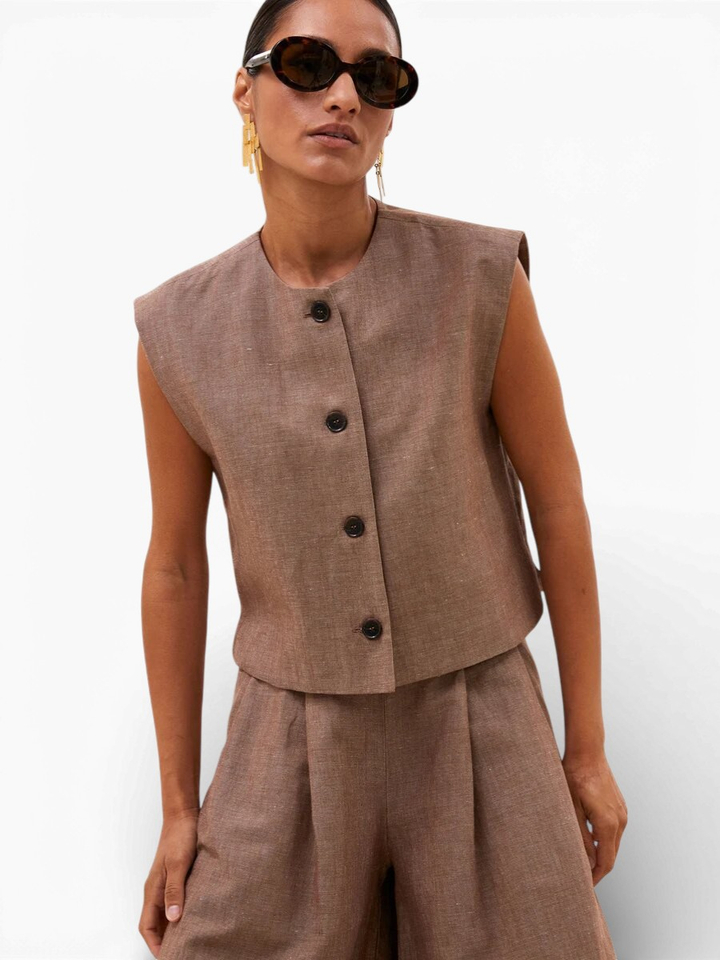 Donkerbruine gilet met knoopsluiting Nori Girone By-Bar